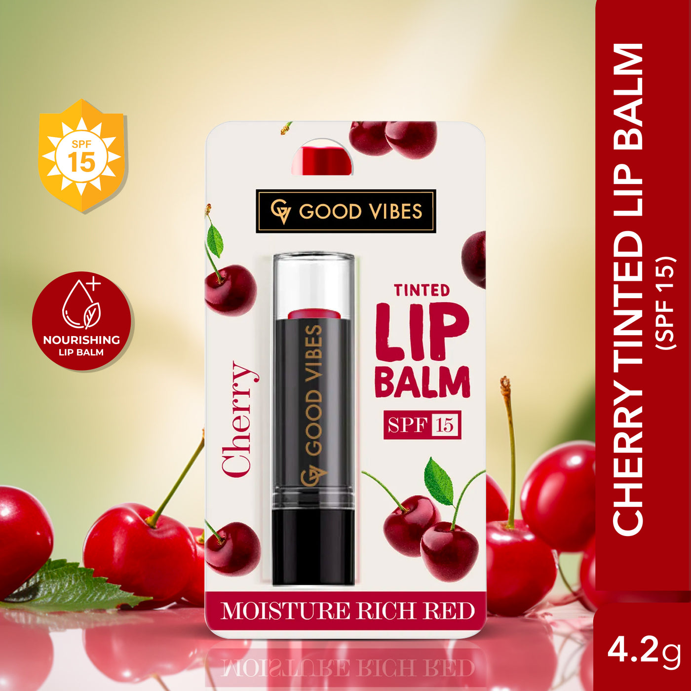 Cherry Moisture Rich Red Tinted Lip Balm SPF 15 | Plum & Glossy, Softening