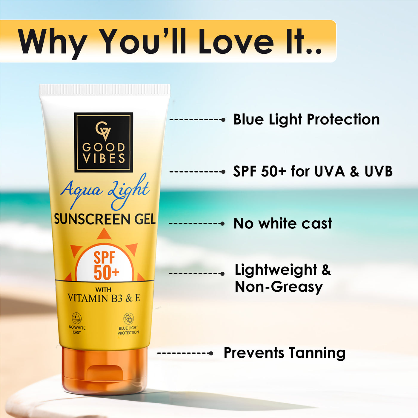 AquaLight Sunscreen SPF 50+ (50g) with Vitamin E and Vitamin B3 - Niacinamide