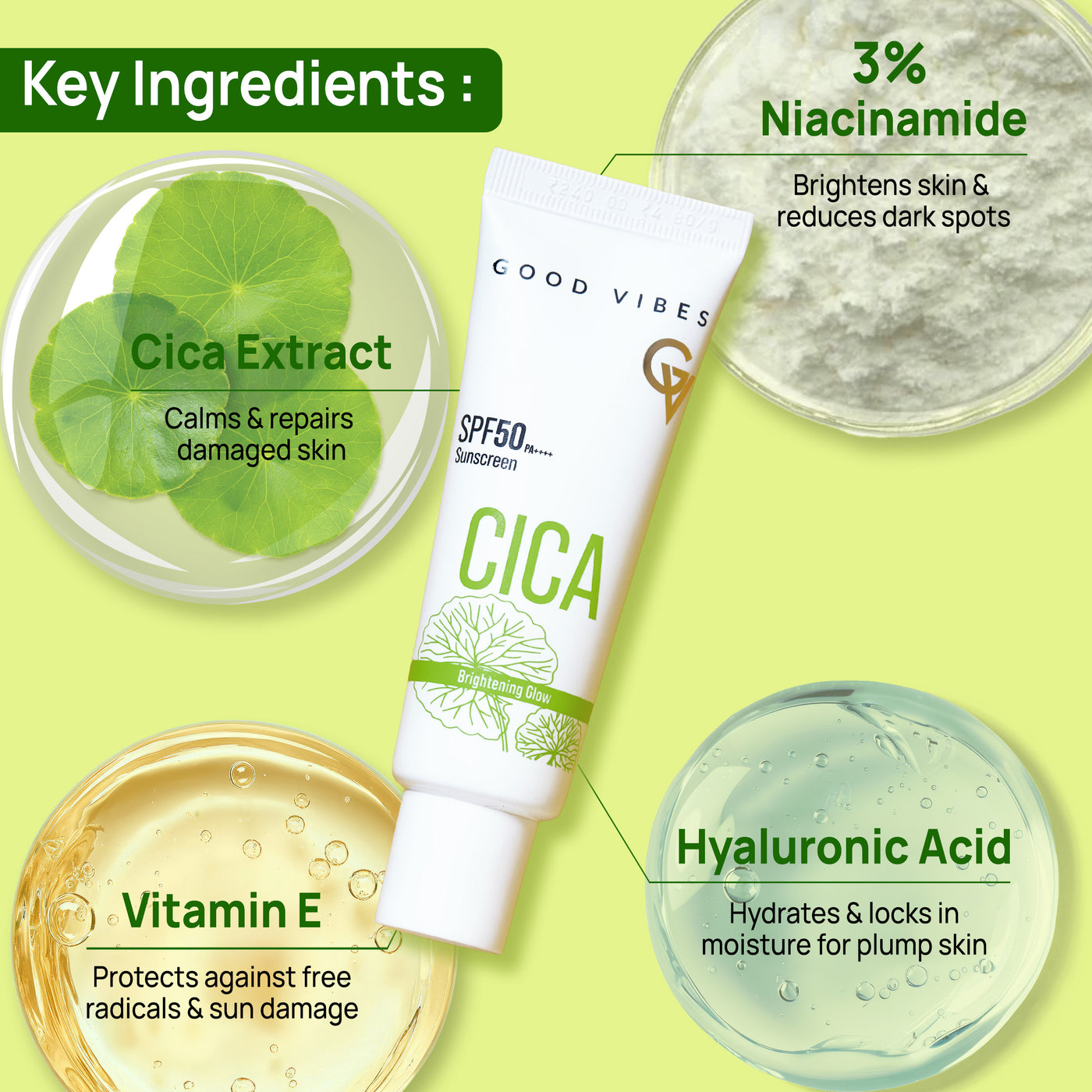 Good Vibes CICA Brightening Glow Sunscreen SPF 50 PA++++