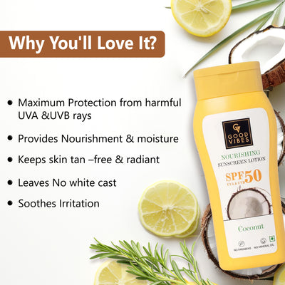 Coconut Nourishing Sunscreen Lotion SPF 50, With Lime & Rosemary Leaf Oil