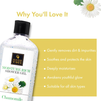 Chamomile Moisture Rich Shower Gel | (Body Wash) Soothing, Moisturizing, Certified Fragrance