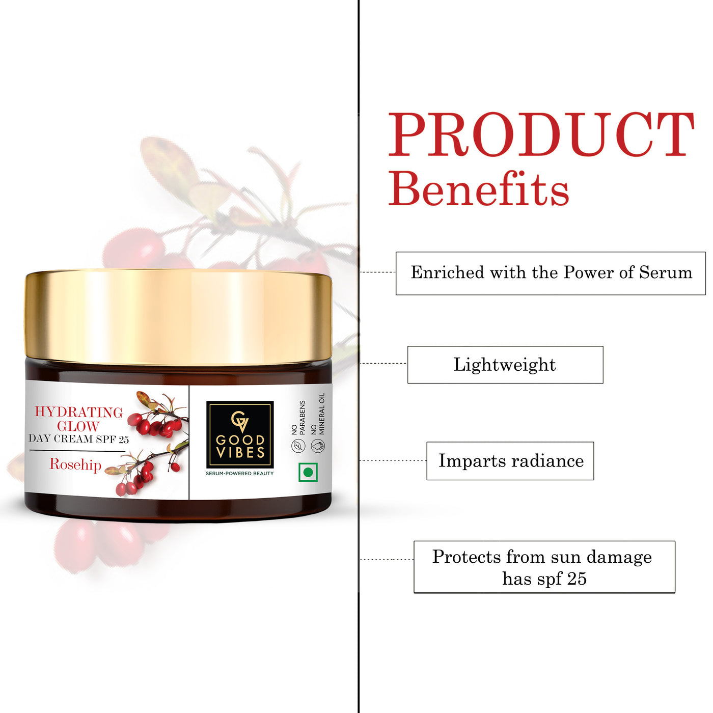 Hydrating Rosehip Day Cream SPF 25 with Power Of Serum