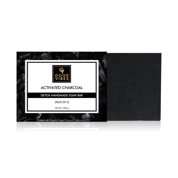 Good Vibes Activated Charcoal Detox Handmade Soap Bar (Pack of 3) - 100g x 3 - 12
