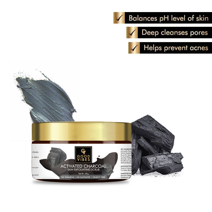 Good Vibes Skin Exfoliating Face Scrub - Activated Charcoal (50 gm) - 4