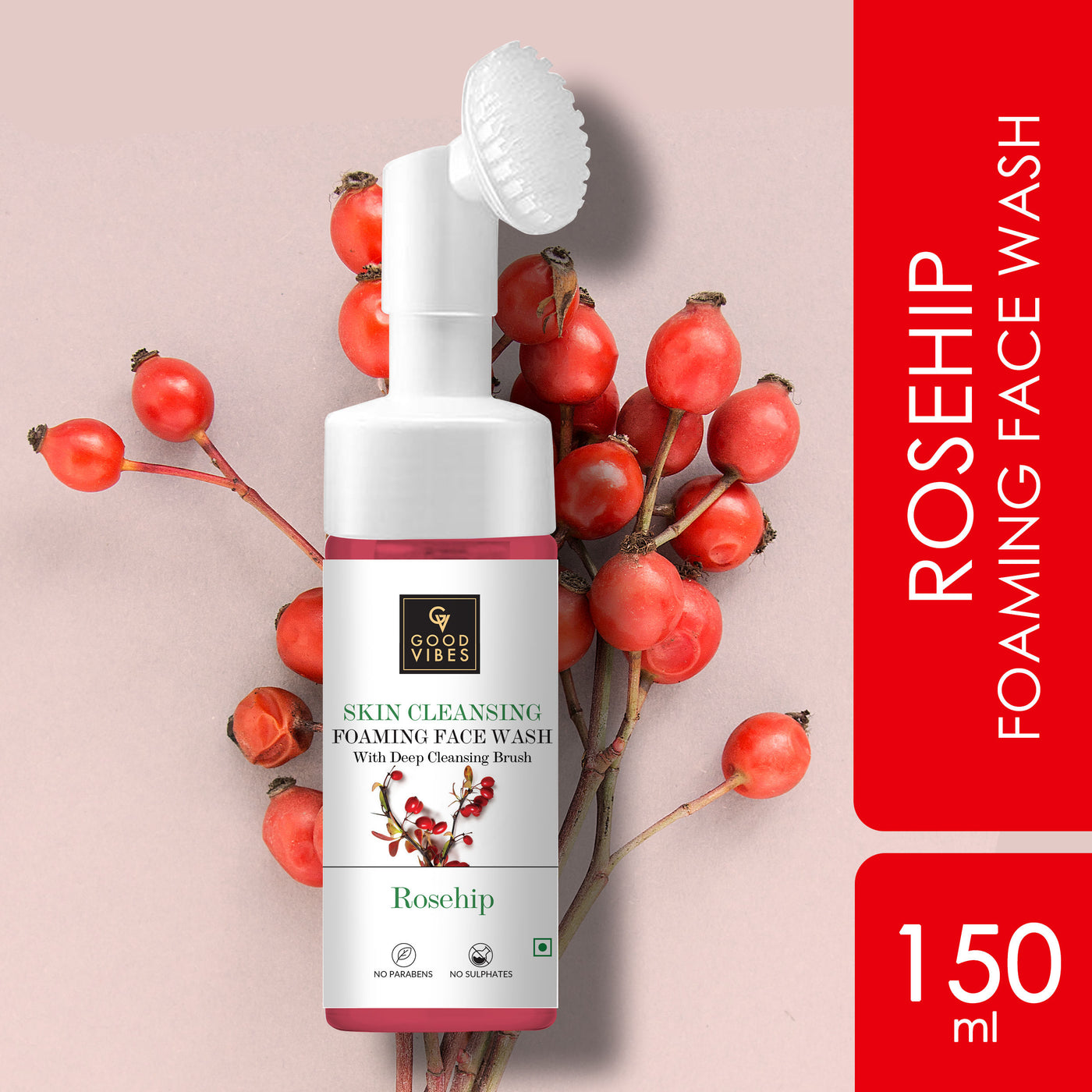 Rosehip Foaming Face Wash With Deep Cleansing Brush Good Vibes